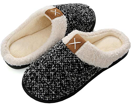 Brfash Hausschuhe Herren warme Memory Foam Hausschuhe Atmungsaktive Indoor Outdoor Pantoffeln Weiche rutschfest Plüsch Slippers,Grau,EU46/47 von Brfash