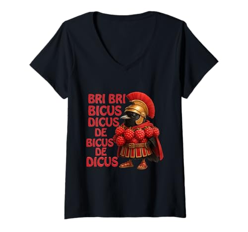 Damen Bri Bri Bicus Dicus De Bicus Lustiger italienischer Hirnrot Spruch T-Shirt mit V-Ausschnitt von Bri Bri Bicus Dicus De Bicus Italian Brainrot Bird