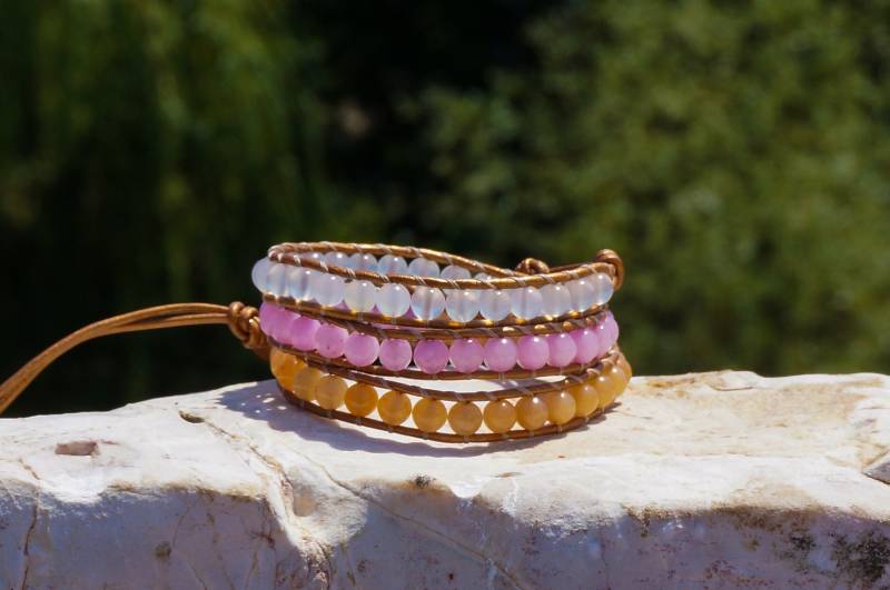 Boho Chic Armband Edelstein Perlen Leder Wickeln Schmuck Geschenk Für Frauen Hippie-stil Dreifach Boho Chic Armband Edelstein Perlen Leder Wickeln Schmuck Geschenk Für Frauen Hippie-stil Dreifach von BriahAccessories