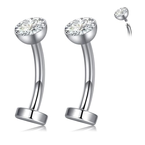 Briana Williams 2stk 14G Bauchnabelpiercing Titan 10mm Silber Bauchnabel Ring CZ Piercing Schmuck für Frauen und Männer von Briana Williams