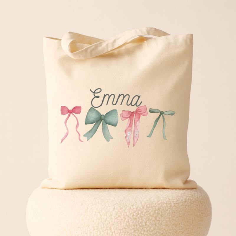 Personalisierte Schleife Einkaufstasche Für Weihnachtsgeschenk Mädchen Brautjungfer Geschenk Mit Individuellem Namen Gedruckt Girly Rosa Buch Tasche von BriannaJohnsonArt