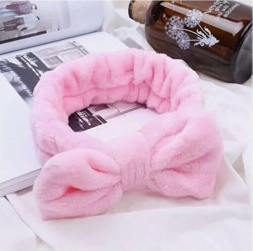 Luxuriöses Plüsch-Spa-Stirnband und -Armbänder für Hautpflege, super weich und saugfähig, in Rosa und Grau, perfekt für Make-up, Gesicht und Spa zu Hause, Rosa von Briar Belle