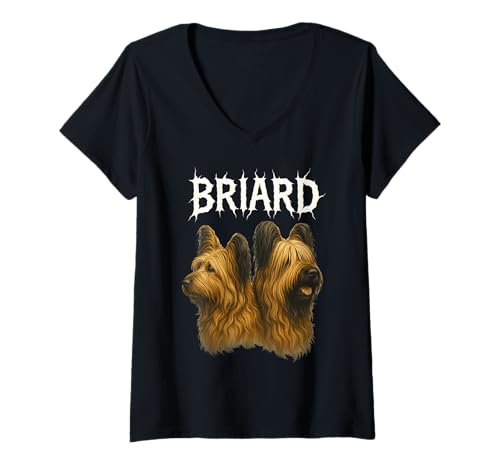 Damen Briard T-Shirt mit V-Ausschnitt von Briard Dog
