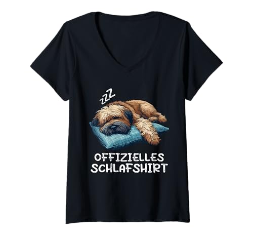 Damen Offizielles Schlafshirt Briard Hund Briardbesitzer Briards T-Shirt mit V-Ausschnitt von Briard welpen Motiv Briardhalter Briardliebhaber