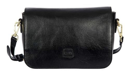 BRIC'S Leder Schultertasche Umhängetasche Volterra Messenger Bag Black schwarz von BRIC'S