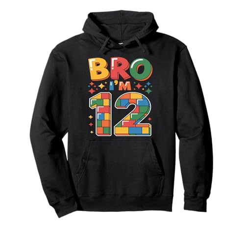 Birthday Boy Bro I'm 12 Year Old Building Blocks Brick Pullover Hoodie von Brick Builder Birthday Boys Family