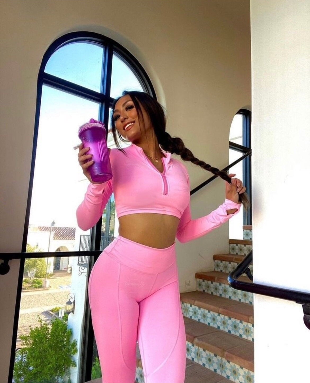 Pink Langarm Active Wear Set | Brickhouse Babe Yoga Crop Top & Bottom Rosa Pilates Lounge Fitness Valentinstag Geschenk Prinzessin von BrickhousexBabe