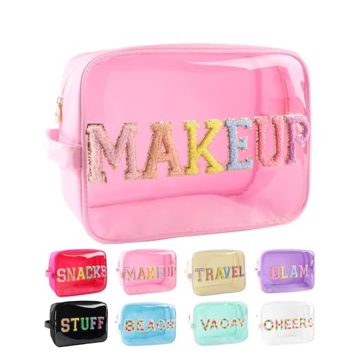 Bricte Extral Große Glitzer Patches Make-up Tasche Preppy Klar Make-up Tasche Nylon und TPU Frauen, Pink-Makeup, X-Large, X-Large von Bricte