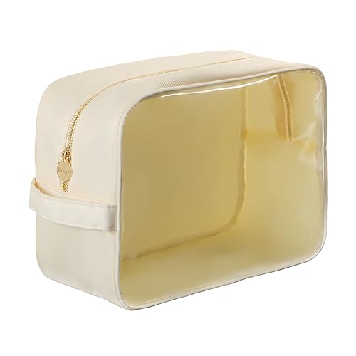 Bricte Reise-Kosmetiktasche, adrette Make-up-Tasche, transparenter Reißverschlussbeutel für Damen, Nylon und TPU, Beige, Extral-Large, modisch von Bricte