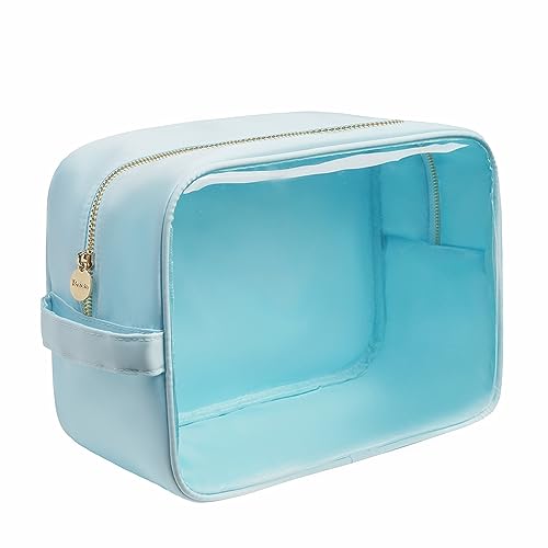 Bricte Reise-Kosmetiktasche, adrette Make-up-Tasche, transparenter Reißverschlussbeutel für Damen, Nylon und TPU, Eisblau, Extral-Large, modisch von Bricte