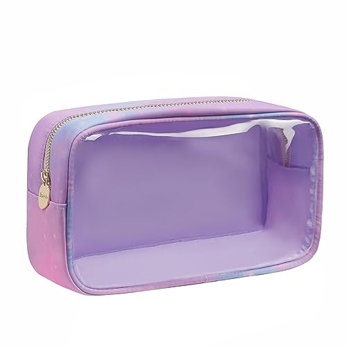 Bricte Reise-Kosmetiktasche, adrette Make-up-Tasche, transparenter Reißverschlussbeutel für Damen, Nylon und TPU, Violett-Stern, Large, modisch von Bricte