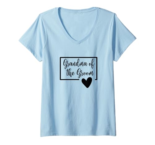 Damen Oma des Bräutigams Herz Liebe Hochzeit Party Tag Dusche T-Shirt mit V-Ausschnitt von Bridal Party Apparel by Jess