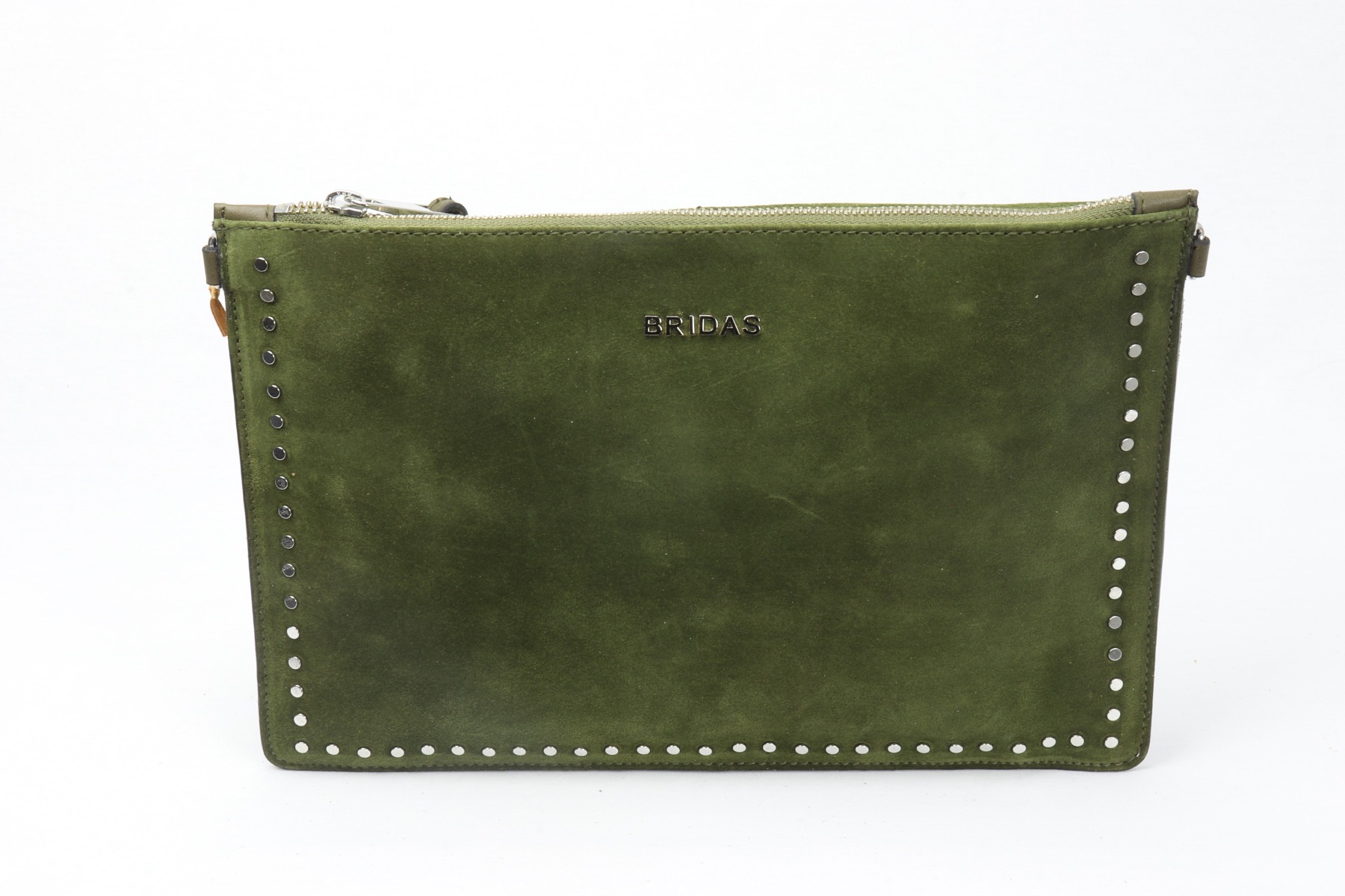 Bridas grüne Clutch aus Wildleder mit Nieten von Bridas