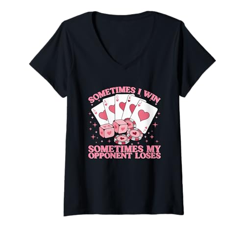 Damen Bridge Kartenspiel Funny Bridge Player Humor Witz T-Shirt mit V-Ausschnitt von Bridge Card Game Sometimes I Win Fun