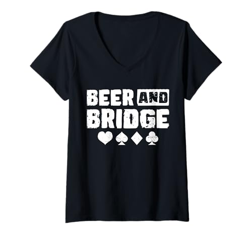 Damen Beer And Bridge Player Card Game T-Shirt mit V-Ausschnitt von Bridge Kartenspiel Designs Spieler Idee