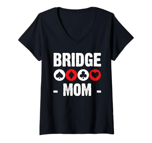 Damen Bridge Mom Mothers Day Player Card Game T-Shirt mit V-Ausschnitt von Bridge Kartenspiel Designs Spieler Idee