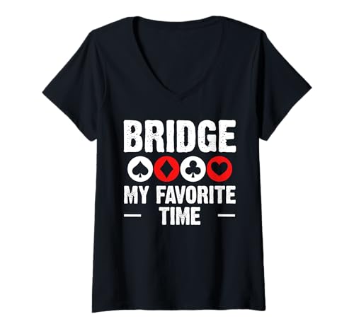 Damen Bridge My Favorite Time Player Card Game T-Shirt mit V-Ausschnitt von Bridge Kartenspiel Designs Spieler Idee