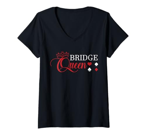 Damen Bridge Queen Bridge Player Card Game T-Shirt mit V-Ausschnitt von Bridge Kartenspiel Designs Spieler Idee