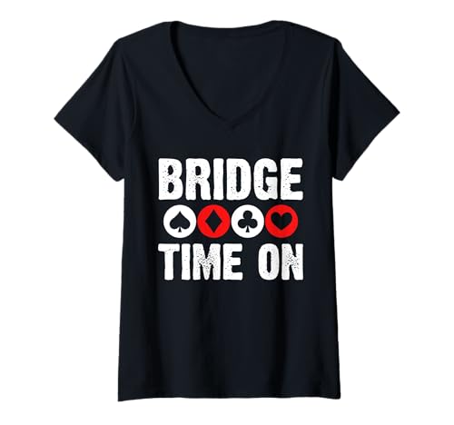 Damen Bridge Time On Player Card Game T-Shirt mit V-Ausschnitt von Bridge Kartenspiel Designs Spieler Idee