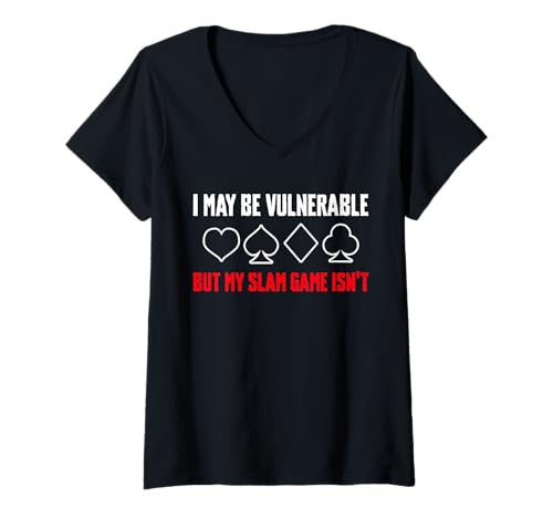 Damen I May Be Vulnerable Bridge Player Card Game T-Shirt mit V-Ausschnitt von Bridge Kartenspiel Designs Spieler Idee