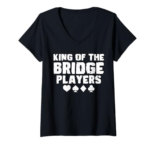 Damen King Of The Bridge Player Card Game T-Shirt mit V-Ausschnitt von Bridge Kartenspiel Designs Spieler Idee
