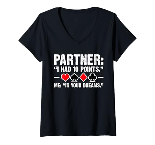Damen Partner I Had 10 Points Bridge Player Card Game T-Shirt mit V-Ausschnitt von Bridge Kartenspiel Designs Spieler Idee
