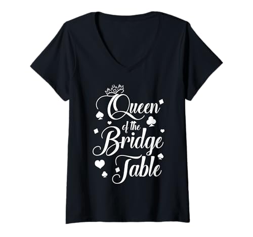 Damen Queen Of The Bridge Table Player Card Game T-Shirt mit V-Ausschnitt von Bridge Kartenspiel Designs Spieler Idee