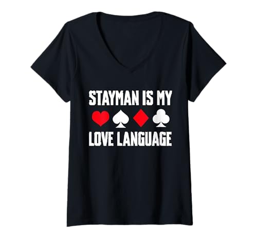 Damen Stayman Is My Love Language Bridge Player Card Game T-Shirt mit V-Ausschnitt von Bridge Kartenspiel Designs Spieler Idee