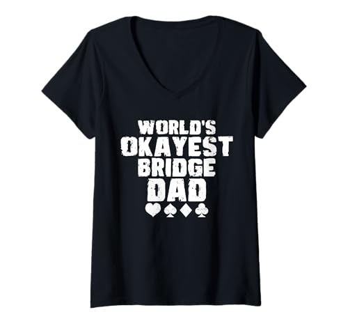 Damen Worlds Okayest Bridge Dad Fathers Day Bridge Player T-Shirt mit V-Ausschnitt von Bridge Kartenspiel Designs Spieler Idee