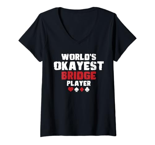 Damen Worlds Okayest Bridge Player Card Game T-Shirt mit V-Ausschnitt von Bridge Kartenspiel Designs Spieler Idee