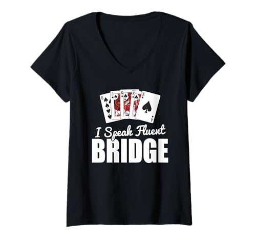 Damen I Speak Fluent Bridge - Lustiges Design Karten Spielabend T-Shirt mit V-Ausschnitt von Bridge Trick Taking Kartenspiel