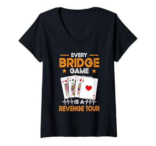 Damen Lustiges Bridge Apparel Partner Cooles Trick Taking Spiel T-Shirt mit V-Ausschnitt von Bridge Trick Taking Kartenspiel