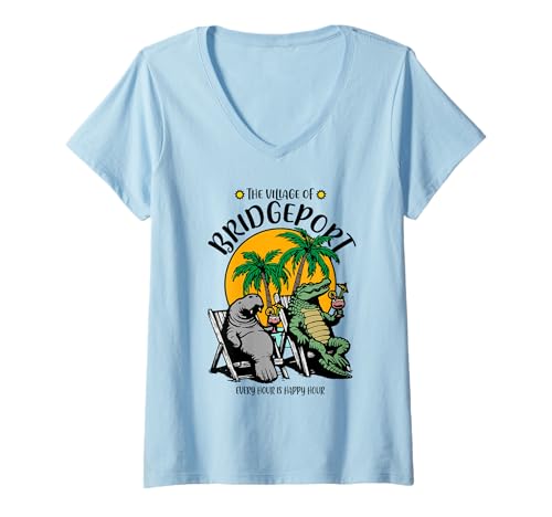 Damen The Village of Bridgeport TV Seekuh Alligator-Design T-Shirt mit V-Ausschnitt von Bridgeport TV FL USA Designs and Souvenirs