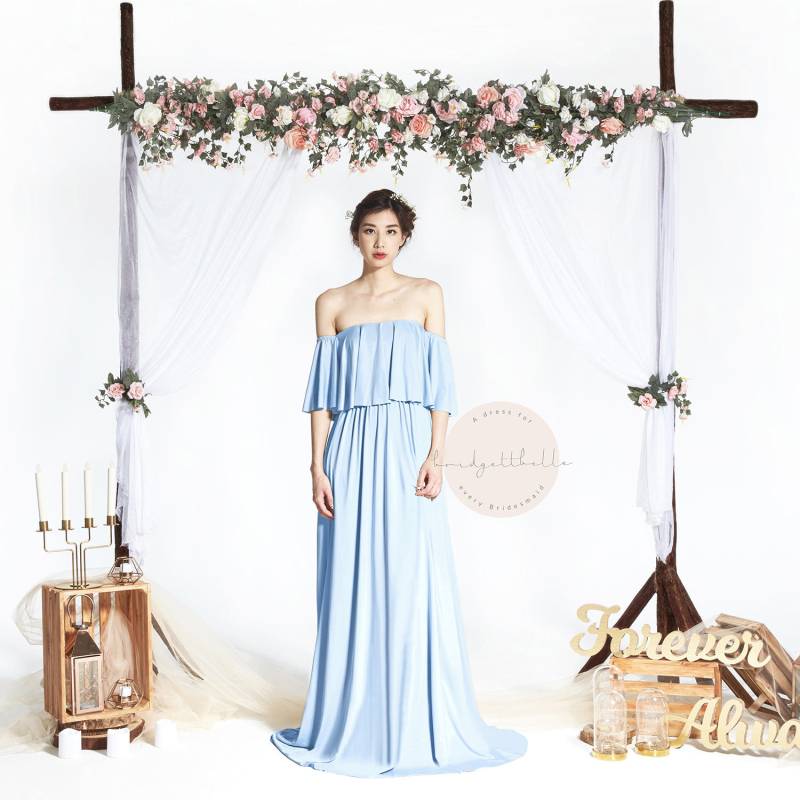 Bb Acadia in Powder Blue 2 Way Off The Shulter Bodenlange Cabrio Boho Brautjungfer Maxi Kleid Hochzeit Abendkleid von Bridgettbe11e