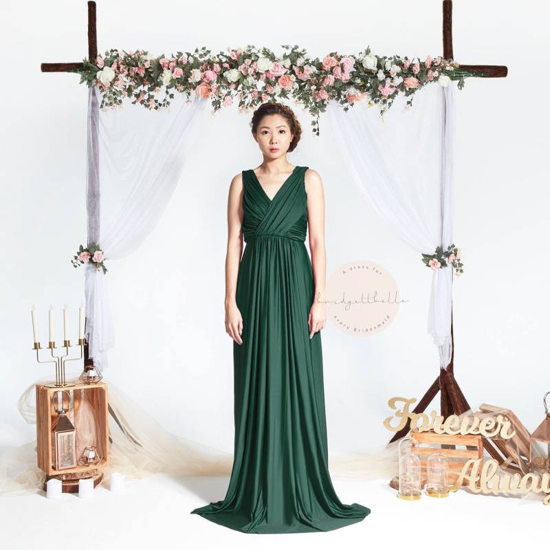 Bb Blair in Waldgrün V-Ausschnitt Drapieren Bodenlange Boho Brautjungfer Maxikleid Hochzeit Abschlussballkleid Bb Blair in Waldgrün V-Ausschnitt Drapieren Bodenlange Boho Brautjungfer Maxikleid Hochzeit Abschlussballkleid von Bridgettbe11e