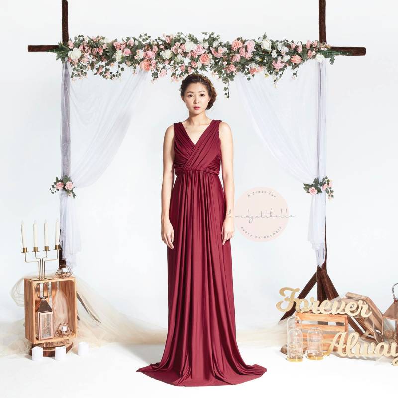 Bb Blair in Weinrot V-Ausschnitt Drapieren Bodenlange Boho Brautjungfer Maxikleid Hochzeit Abendkleid Bb Blair in Weinrot V-Ausschnitt Drapieren Bodenlange Boho Brautjungfer Maxikleid Hochzeit Abendkleid von Bridgettbe11e