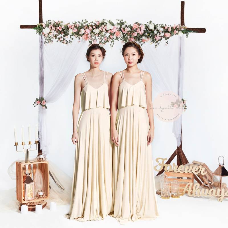 Bb Cadee in Champagne Strappy Bodenlangen Cabrio Boho Brautjungfer Maxi Kleid Hochzeit Abendkleid Bb Cadee in Champagne Strappy Bodenlangen Cabrio Boho Brautjungfer Maxi Kleid Hochzeit Abendkleid von Bridgettbe11e