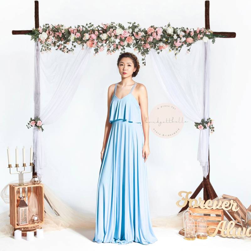Bb Cadee in Powder Blue Riemchen Bodenlangen Cabrio Kleid Boho Brautjungfer Maxi Hochzeit Abendkleid Bb Cadee in Powder Blue Riemchen Bodenlangen Cabrio Kleid Boho Brautjungfer Maxi Hochzeit Abendkleid von Bridgettbe11e