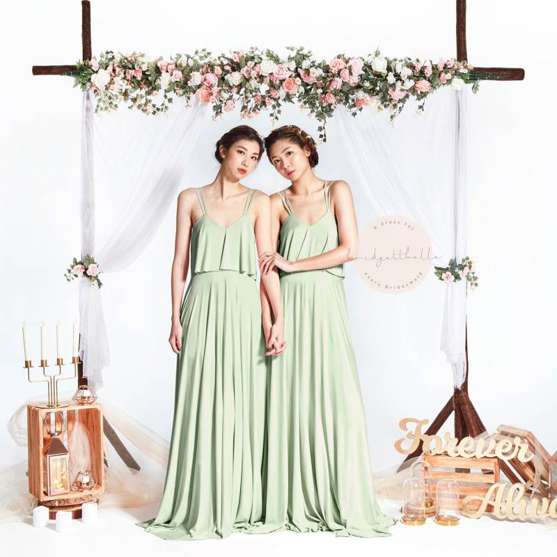 Bb Cadee in Sage Grün Riemchen Bodenlangen Cabrio Boho Brautjungfer Maxi Kleid Hochzeit Abendkleid von Bridgettbe11e