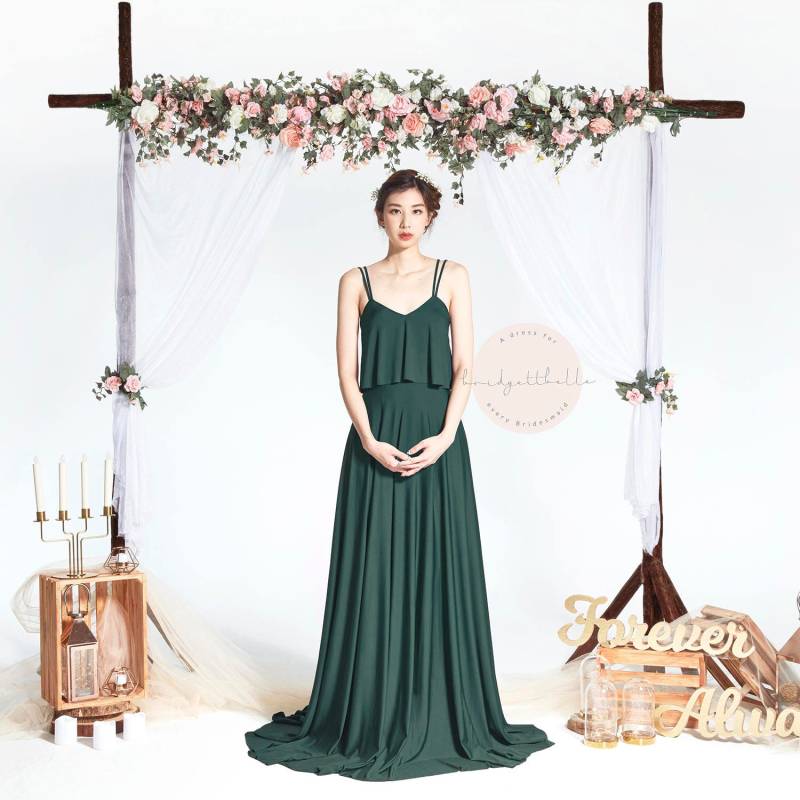 Bb Cadee in Waldgrün Riemchen Bodenlangen Cabrio Boho Brautjungfer Maxi Kleid Hochzeit Abendkleid von Bridgettbe11e