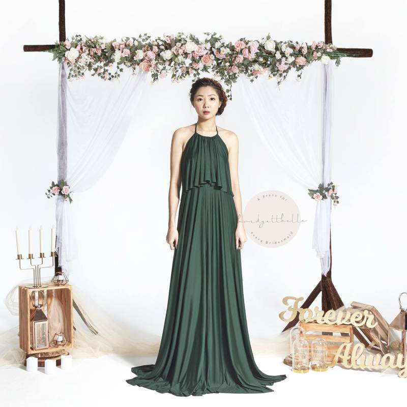Bb Faithe in Waldgrün Halter Bodenlangen Boho Brautjungfer Maxi Kleid Hochzeit Abendkleid Bb Faithe in Waldgrün Halter Bodenlangen Boho Brautjungfer Maxi Kleid Hochzeit Abendkleid von Bridgettbe11e