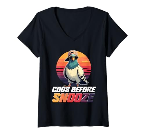 Damen Tauben Taubenzüchter Brieftauben Coos Before Snooze T-Shirt mit V-Ausschnitt Damen Tauben Taubenzüchter Brieftauben Coos Before Snooze T-Shirt mit V-Ausschnitt von Brieftaube Renntaube Taubenzucht