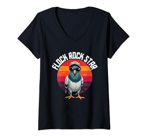 Damen Tauben Taubenzüchter Brieftauben Flock Rock Star T-Shirt mit V-Ausschnitt Damen Tauben Taubenzüchter Brieftauben Flock Rock Star T-Shirt mit V-Ausschnitt von Brieftaube Renntaube Taubenzucht