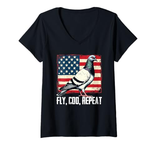 Damen Tauben Taubenzüchter Brieftauben Fly Coo Repeat T-Shirt mit V-Ausschnitt Damen Tauben Taubenzüchter Brieftauben Fly Coo Repeat T-Shirt mit V-Ausschnitt von Brieftaube Renntaube Taubenzucht
