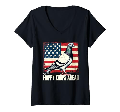 Damen Tauben Taubenzüchter Brieftauben Happy Coops Ahead T-Shirt mit V-Ausschnitt Damen Tauben Taubenzüchter Brieftauben Happy Coops Ahead T-Shirt mit V-Ausschnitt von Brieftaube Renntaube Taubenzucht