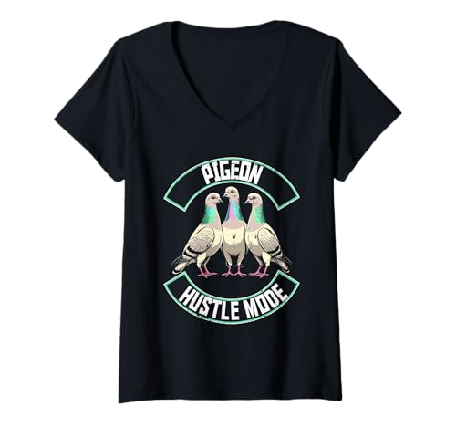 Damen Tauben Taubenzüchter Brieftauben Pigeon Hustle Mode T-Shirt mit V-Ausschnitt Damen Tauben Taubenzüchter Brieftauben Pigeon Hustle Mode T-Shirt mit V-Ausschnitt von Brieftaube Renntaube Taubenzucht