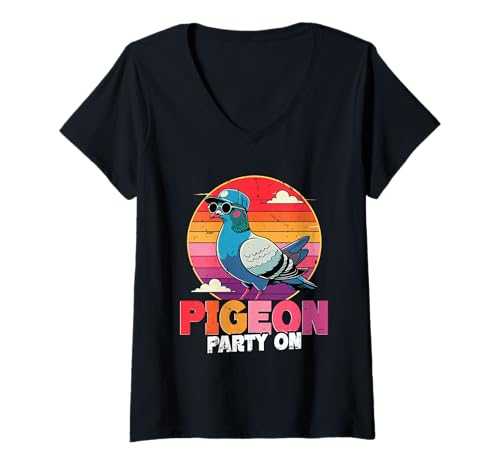 Damen Tauben Taubenzüchter Brieftauben Pigeon Party On T-Shirt mit V-Ausschnitt von Brieftaube Renntaube Taubenzucht