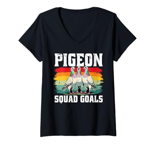 Damen Tauben Taubenzüchter Brieftauben Pigeon Squad Goals T-Shirt mit V-Ausschnitt von Brieftaube Renntaube Taubenzucht