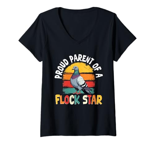 Damen Tauben Taubenzüchter Proud Parent of a Flock Star T-Shirt mit V-Ausschnitt Damen Tauben Taubenzüchter Proud Parent of a Flock Star T-Shirt mit V-Ausschnitt von Brieftaube Renntaube Taubenzucht