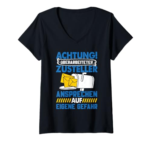 Damen Briefträger Achtung ÜBERARBEITETER Zusteller Paketzusteller T-Shirt mit V-Ausschnitt Damen Briefträger Achtung ÜBERARBEITETER Zusteller Paketzusteller T-Shirt mit V-Ausschnitt von Briefträger Shirt Postboten Outfit Paketzusteller
